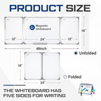 48” x 18” Foldable Whiteboard Dry Erase Board Large Tri Folding Whiteboard Magnetic Dry Erase Board, Wall Aluminium Frame and Flip Out Pen Tray for Office, Home
