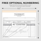 Custom 8.5" x 7" Carbonless NCR Books in 3-Part Triplicate Invoices, Receipts, Work Orders, Sales Orders, Purchase Orders, Estimates, Quote Forms with Your Company/Business Name (66 Sets)