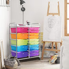 DORTALA 15-Drawer Rolling Storage Cart with Drawers, Rolling Utility Cart w/Removable Drawers & Universal Wheels, Tools Scrapbook Paper Organizer for School, Office, Home, Classroom (Rainbow)
