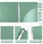 Henoyso 36 Pcs 3 Ring Binder 0.5 Inch Round Fits Letter Size 8.5'' x 11'' Paper Plastic Flexible Binder Bulk Holds 140 Sheets with 1 Pockets Versatile Organizer for Home Office School (Sage Green)