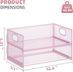 Marbrasse 2 Tier Paper Organizer Letter Tray, Mesh File Organizer with Handle, Paper Sorter Desk Organizer for Home Office Supplies - Pink