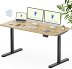 FLEXISPOT Solid Rubberwood Electric Standing Desk with Elegant Oval Legs, 63"x24" Height Adjustable Desk for Home Office & Living Spaces (Black Frame)