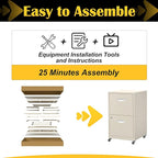 SteeLoong 2 Drawer File Cabinet with Lock，Cream Rolling File Cabinet for Home Office, Metal Small Mobile Filing Cabinets on Wheels for Hanging Letter