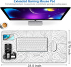 Extended Mouse Pad, 31.5x15.7 inch Large Gaming Computer Keyboard Mouse Mat, Water Resist Non-Slip Mousepad Rubber Base Long XXL Desk Mouse Pad for Work & Gaming, Office & Home, White Black Lines