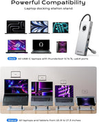 minisopuru USB C Laptop Docking Station Stand with 4K HDMI, 100W PD, Docking Station for MacBook Pro/Air/Dell/HP/Surface, Adjustable Laptop Stand for 10-17" Laptops & Tablet(4 USB A, RJ45, SD3.0)