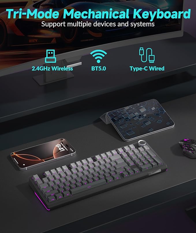 KI99 Pro 96% Wireless Mechanical Keyboard, RGB Gaming Keyboard, Hot-Swappable Pre-Lubed Switches, Gasket Structure Creamy Keyboards for Gamer/PC/Laptop (Black)