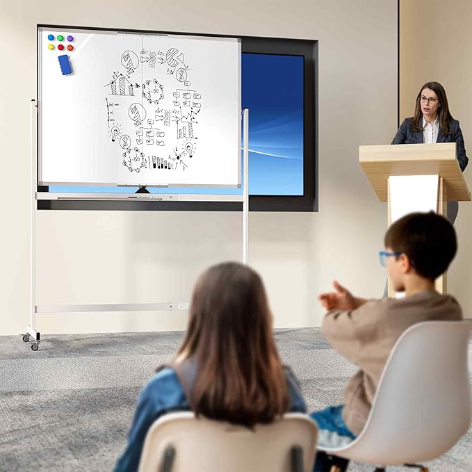 Neatsure Large Rolling Whiteboard on Wheels, 48" x 36" Double-Sided Mobile White Board with Stand, 4' x 3' Portable Standing Magnetic Dry Erase Board Easel for Home Office Classroom School, Silver
