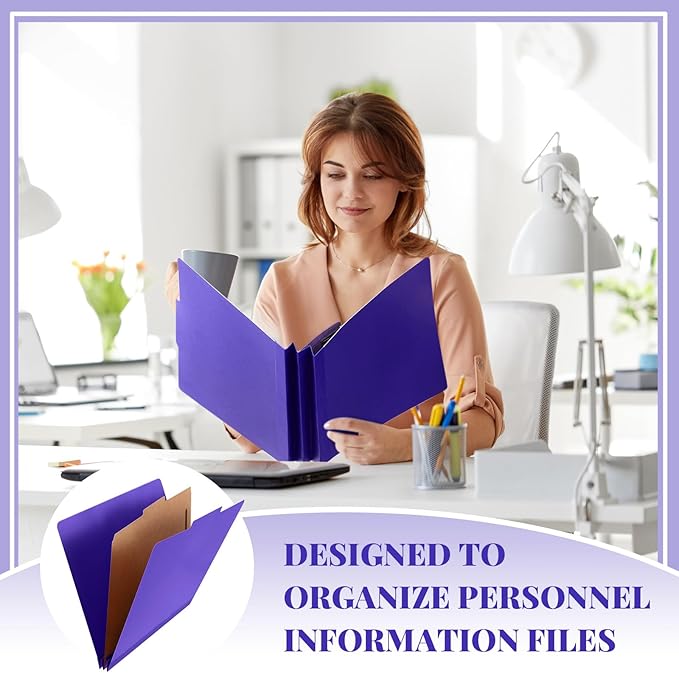 Skyygemm 24 Pcs Classification Folders Letter Size, 1 Divider Pressboard File Folder with Fasteners, Expanding File Organizer Bulk for School Teachers, Office Employee, Coworker, Staff (Purple)