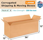 Exrta Large Shipping & Moving Boxes 36 x 12 x 12" (5-Pack) - Extra Strength 200 lb vs Regular - Corrugated Shipping Boxes for USPS - Packing Box for Moving - Cardboard Box by IDL Packaging