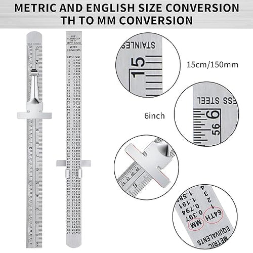 2 Pieces 6 Inch 15 cm Pocket Ruler Flexible Precision Stainless Steel Ruler with Detachable Clips Stainless Steel Pocket Clip Scale Gauge Metric British System
