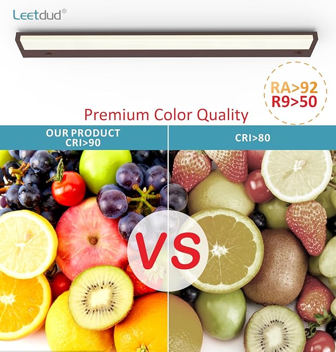 Leetdud LED Under Cabinet Lighting Hardwired or Plug in, 40 Inch 20W, Dimmable 5 Color 2700K/3000K/3500K/4000K/5000K, Linkable Eyes Care Design Counter Lights for Kitchen, Sink, ETL Listed, Bronze