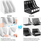 SAYEEC 2Pcs Collapsible Plastic Magazine File Holder Vertical Binder Storage Organizer for Desk Sturdy Upright Desktop Magazine Organizer Folder Rack for Office School Home (3 Compartments, Gray)