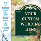 Custom Decorative Sign, Personalized Metal Sign for Business, Driveway, Home, Airbnb, Office Door Plaque,Green Background, 18x18 Inches, ACM, Fade Resistant, Made in USA