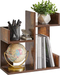 Aibiju Book Display Shelf Small Desk Organizer, Desk Top Storage Organizer, Cookbook Storage Kitchen Counter Shelf, Tabletop Plant Shelf Stand Rustic Brown YD-DSR002H