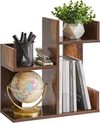 Aibiju Book Display Shelf Small Desk Organizer, Desk Top Storage Organizer, Cookbook Storage Kitchen Counter Shelf, Tabletop Plant Shelf Stand Rustic Brown YD-DSR002H