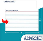 Chell Extra Heavyweight Ruled Index Cards 4x6 Inch, No Bleed-Through, 100 Count, Ruled Front and Blank Back, 85 lb. Cover Weight, White