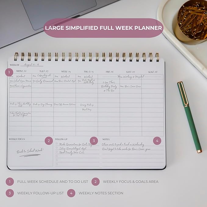 Merely Home Undated Weekly Planner | 8.25” x 11.75” Work To-Do Notebook | ADHD Academic Organizer | Multi-Layout | Men and Women Planner | College Supplies | Pink | Landscape Layout