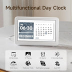 Raynic Date Clock, Digital Clock with 12 Themes, 20 Alarms, 20 Reminders, Semi-Automatic Dimming, 12/24 Hours, Auto DST for Desktop, Office, Students