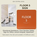 Modern Olive ADA Floor 5 Sign with Braille – Made from Durable Acrylic and Ready to Mount