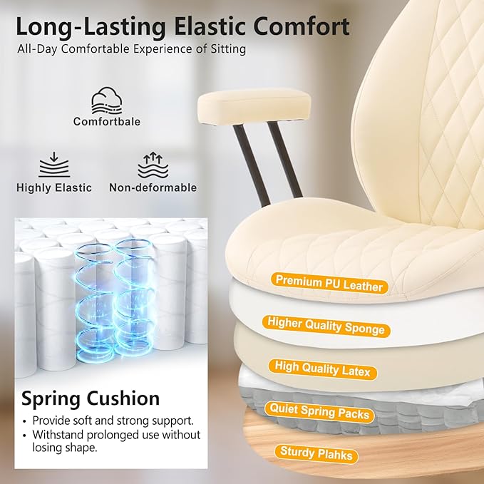 YFO Home Office Desk Chair Office Rubber Casters Ergonomic Computer Chair with Lumbar Support Adjustable Height Rolling Swivel Executive Task Armrests Chair， White Leather