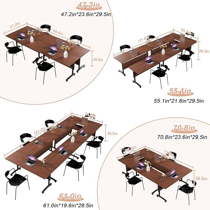 Conference Table Flip Top Mobile Conference Room Tables,Folding Conference Table with Wheels,Large Meeting Training Seminar Table Saving Space for Office Classroom(10D,47.2'')