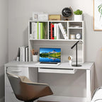 Tangkula Desktop Bookshelf, Countertop Storage Hutch with 4 Shelves for Computer Desk, Desktop 2-Tier Display Rack, Multipurpose Wood Desktop Hutch Storage Organizer for Dorm Office Home (White)