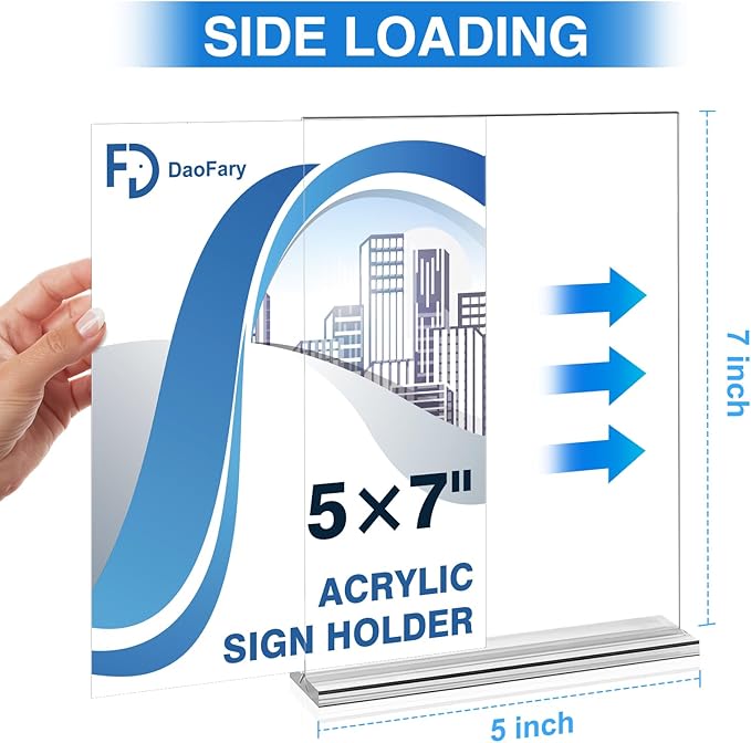Daofary Acrylic Sign Holder 5 x 7 Inches 6 Pack, Double-Sided Stand up Table Top Paper Holder, Store Sign Holders, Plastic Sign Display for Restaurants, Hotels, Office