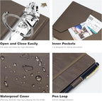 Ospelelf Vintage Hardcover 3 Ring 1 inch Leather Binder, Professional Binders Organizer Suitable for Letter Size Documents, Binder Dividers with Tabs, Light Brown