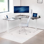 VIVO Electric Corner 63 x 55 inch L-Shaped Standing Desk, Memory Height Adjustment, Dark Gray Top White Frame, DESK-E3CTWG