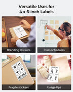 MUNBYN 4x6 Inch Direct Thermal Labels, 6000 Labels/12 Stacks(500 Pcs per Stack), Fanfold Shipping Label Paper for Thermal Printers, Permanent Adhesive Mailing Postage Labels for Shipping Packages