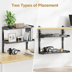 ART-GIFTREE Clamp On Desk Shelf 2-Tier, 16.5 in Wood Shelving Unit for Office Desk/Gaming Accessories, Tabletop Book Storage Rack, Shelf for Top of Desk, Black