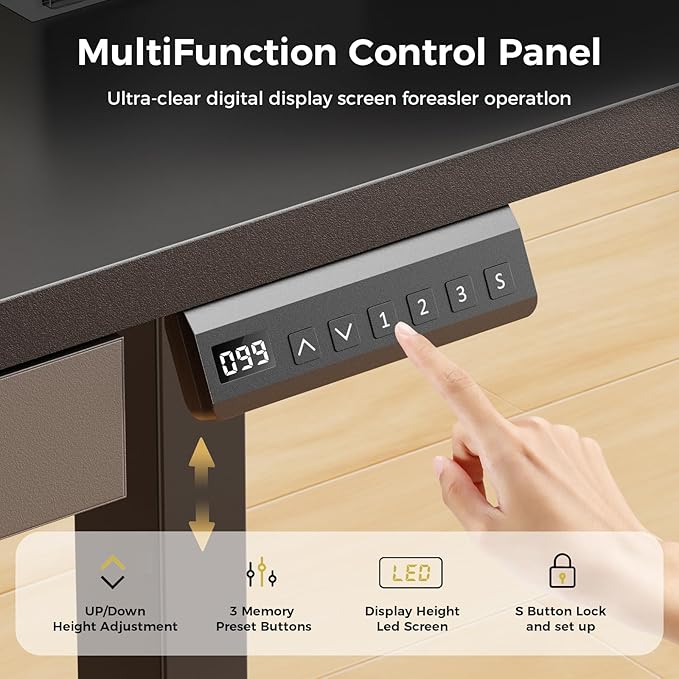 GTPLAYER Electric Standing Desk with Drawers, 55 x 24 Inch Height Adjustable Gaming Desk with Monitor Stand, Power Outlets & LED Lights, Home Office Sit Stand Up Desk with Memory Preset (Black)