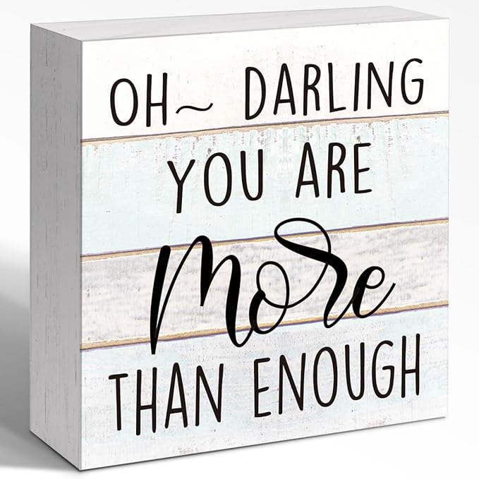 WUZYOU Encouraging Wooden Plaque for Girls Women - Beautiful Home Decor with Positive Affirmation - 5x5x1 Inch Multi-Purpose Shelf Display
