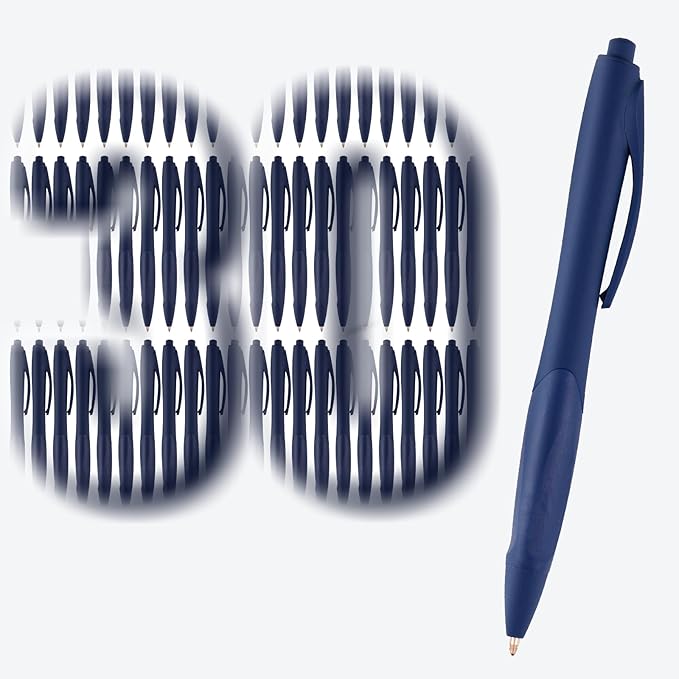 BallPoint Pens, 30 Pack (BLACK Ink),Bulk Pens, Navy Blue Barrel,Click Pens for Office Home and School, Retractable Ballpoint Pens, Medium Point, 1.00MM (Navy Blue)