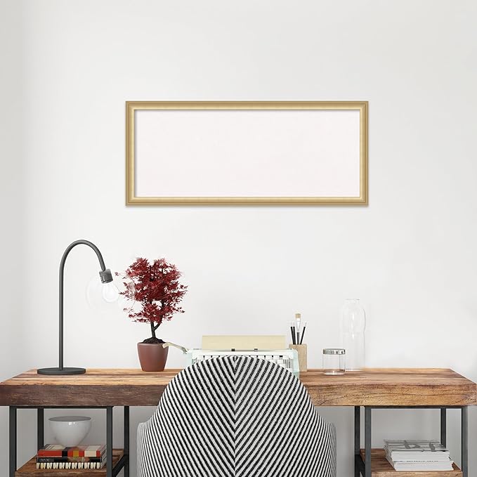 Amanti Art White Cork Board for Wall, 14x32 Vision Board with Gold Frame, Medium Corkboard Office Decor for Home Organization, Casual Corkboard Pinboard to display items for home organization