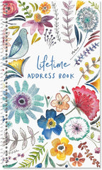 Current Embroidered Florals Address Book-94 Pages; Small 5" x 8-1/2" Size for Purse or Office,Spiral Bound Soft Cover Organizer for Contacts,Addresses,Email, & Phone Numbers + 50 Replacement Stickers