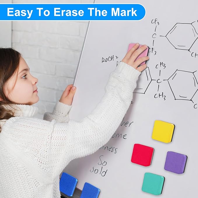 96 Pack Dry Erase Erasers, Mini Magnetic Dry Erase Eraser Bulk, Square Colorful White Board Dry Erasers, Ideal Chalkboard Cleansers, Perfect for Kids Classroom, Home and Office (1.97 x 1.97 Inch)