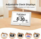 7'' Digital Clock, Dementia Clock With Date And Time, 10 Reminders, 6 Alarms, Auto-Dimming, Auto DST, Remote Control, Large Display Alarm Clock For Seniors, Gifts For People With Dementia, White