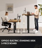 OffiGo 71 Inch Executive Electric Standing Desk, Height Adjustable Desk with Power Outlet & 1.38" Thick 3-Piece Desktop, Sit Stand Computer Desk for Home, Office, Conference Room, Rustic Brown