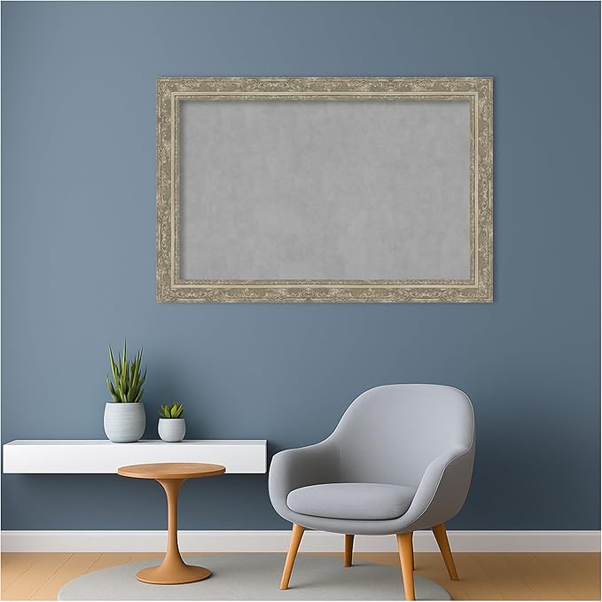 Amanti Art Silver Framed Magnetic Board 24x36 Large Vision Board for use with Magnets, 100% Metal Sheet to Display Items as Office Decor or for Home Organization in mudroom, Kitchen or Kids Room