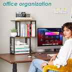 Vfelf Desktop Bookshelf,3-Tier Desk Organizer Shelf with Hooks Desk Organization Deals for Office Storage Rustic Brown