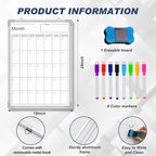 Lincia 24" x 18" Magnetic Vertical Monthly Dry Erase Calendar for Wall Undated Horizontal Dry Erase Calendar Planner Aluminum Frame Whiteboard for Home Office Projects Wall Fridge