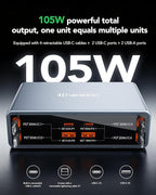 8-in-1 Retractable USB C Charger Block,105W Gan Usbc Fast Charging Station Hub for Multiple Devices,4 Retractable Cables,Type C Wall Charger Plug for iPhone 17 Pro/17/16/15/14/13/12,Galaxy,Pixel,iPad