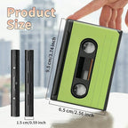 BWEGRHE Slim Credit Card Holder, Green Tape Cassette RFID Blocking Metal Wallet for Men & Women, Aluminum Minimalist Hard Case Pocket-Sized Business Cards Organizer (Fits Up to 10 Cards)