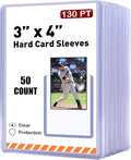 50ct 130pt 3"x4" Hard Card Sleeves - Hard Plastic Trading Card Protector, Rigid Clear Open-Top Card Sleeve, Fits Standard Thick Trading, Baseball, Sports, Game Collectible Cards