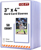 50ct 130pt 3"x4" Hard Card Sleeves - Hard Plastic Trading Card Protector, Rigid Clear Open-Top Card Sleeve, Fits Standard Thick Trading, Baseball, Sports, Game Collectible Cards