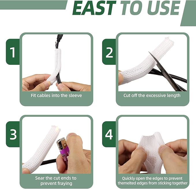 Split Wire Loom Tubing, Cable Protector Sleeve, Braided Cable Management for TV/Computer/Home Theater/Engine Bay, Cord Protectors from Pets No Chew (White, 3/8"-10ft)
