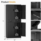 TaskStorz Metal Storage Cabinet, 71" Garage Storage Cabinet with 2 Locking Drawers and 2 Adjustable Shelves, Black Tool Cabinet, Lockable File Steel Cabinet for Home, Office, Gym, School