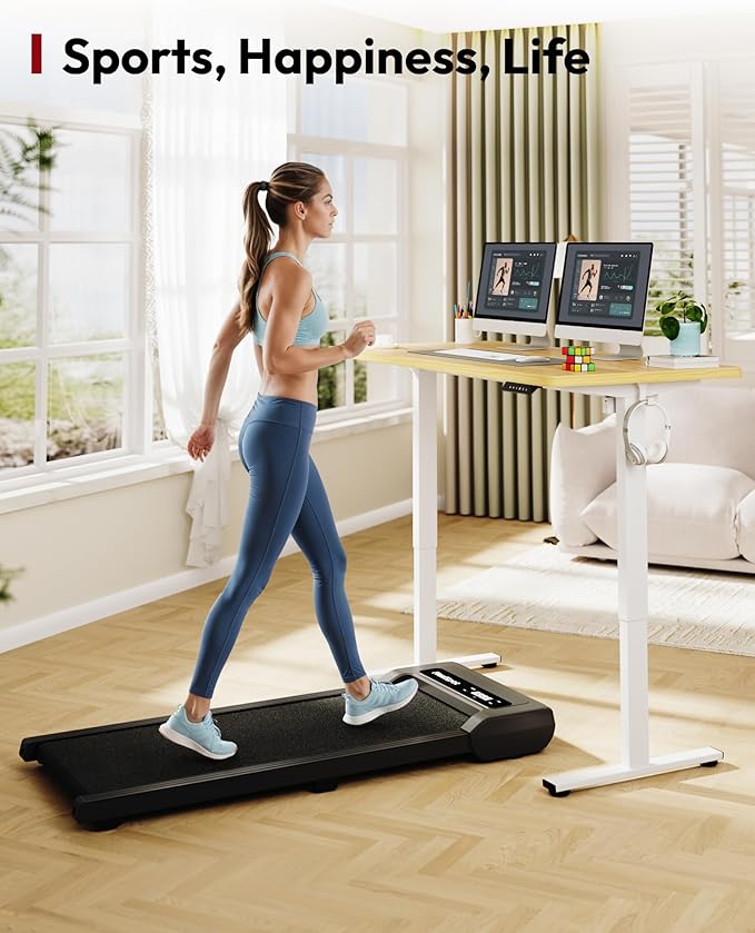 SANODESK Electric Standing Desk 48 x 30 Inches Whole-Piece Desktop Height Adjustable Stand Up Desk w/6-Button Controller Ergonomic Computer Desk for Home Office, White Frame + Natural Tabletop