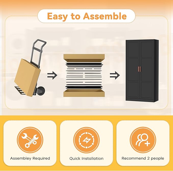 INTERGREAT Metal Storage Cabinet with Hanging Rail, Black Armoire Wardrobe Closet with 2 Doors,72" H Storage Closet Cabinets with Adjustable Shelves and Removable Hanging Rods